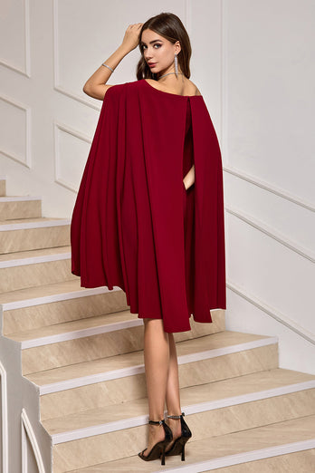 Vinröd Bodycon Off The Shoulder Midi Cocktailklänning med Cape ärmar