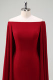 Vinröd Off The Shoulder Bodycon Cocktailklänning med Cape ärmar