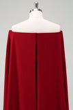 Vinröd Off The Shoulder Bodycon Cocktailklänning med Cape ärmar