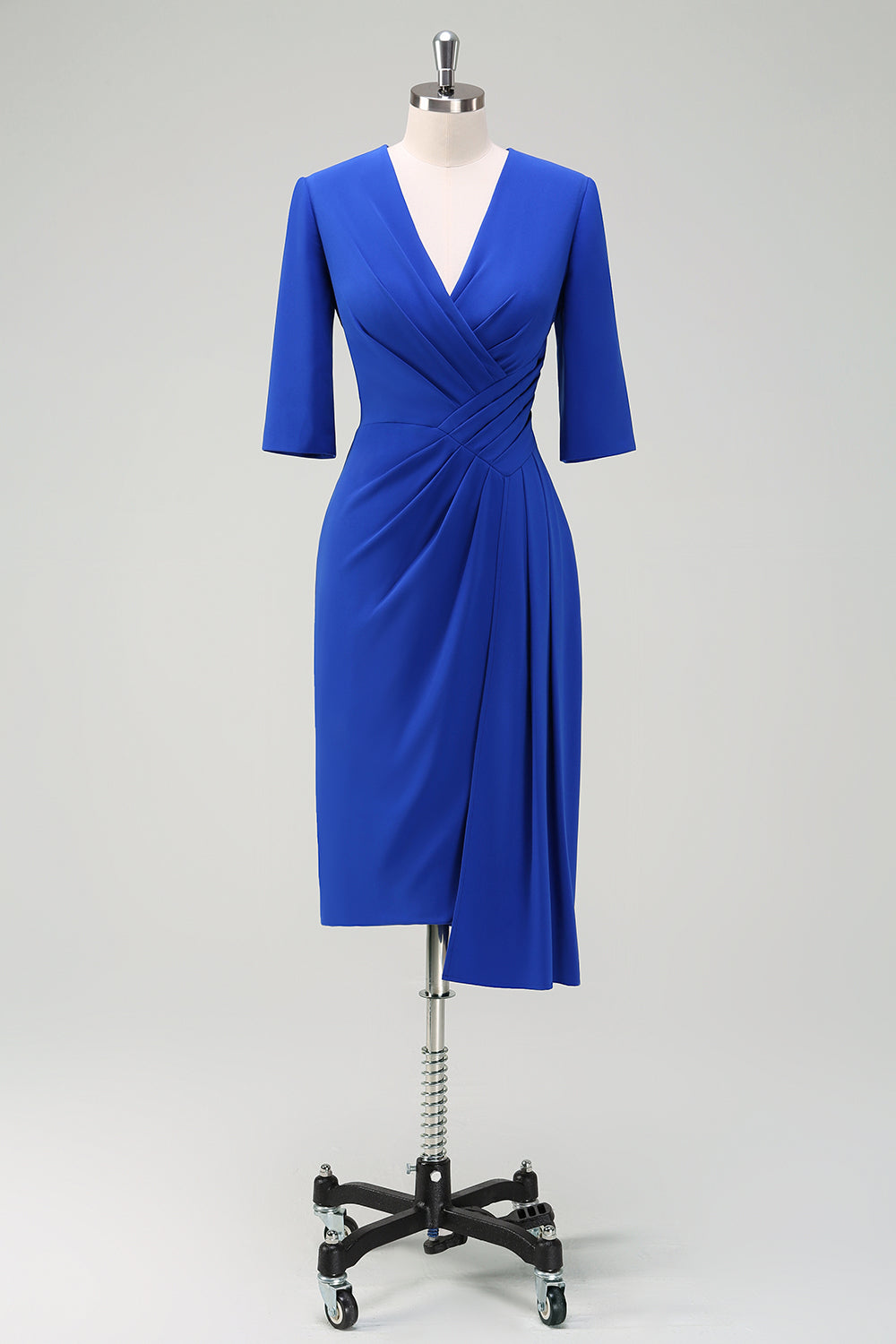 Royal Blue V-ringad Plisserad Bodycon Cocktail Party Klänning