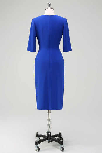 Royal Blue V-ringad Plisserad Bodycon Cocktail Party Klänning