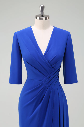 Royal Blue V-ringad Plisserad Bodycon Cocktail Party Klänning