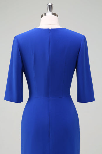 Royal Blue V-ringad Plisserad Bodycon Cocktail Party Klänning