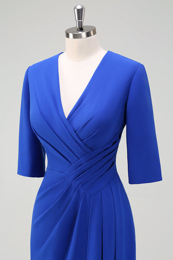 Royal Blue V-ringad Plisserad Bodycon Cocktail Party Klänning