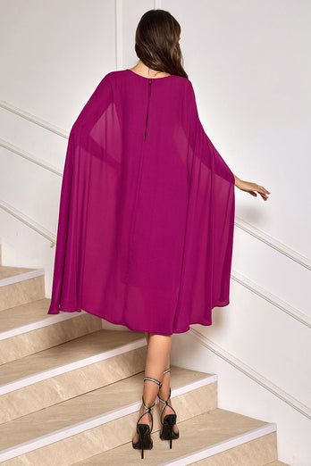 Grape Bodycon Midi Cocktail Party Klänning Med Cape Ärmar