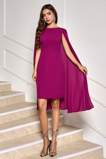 Grape Bodycon Midi Cocktail Party Klänning Med Cape Ärmar