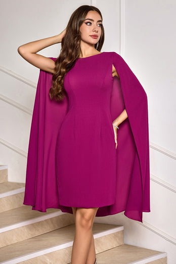 Grape Bodycon Midi Cocktail Party Klänning Med Cape Ärmar