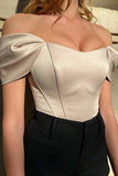 Svart Off The Shoulder Satin Korsett Bustier Topp