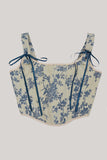 Blå Blomma Snörning Rygg Korsett Bustier Topp
