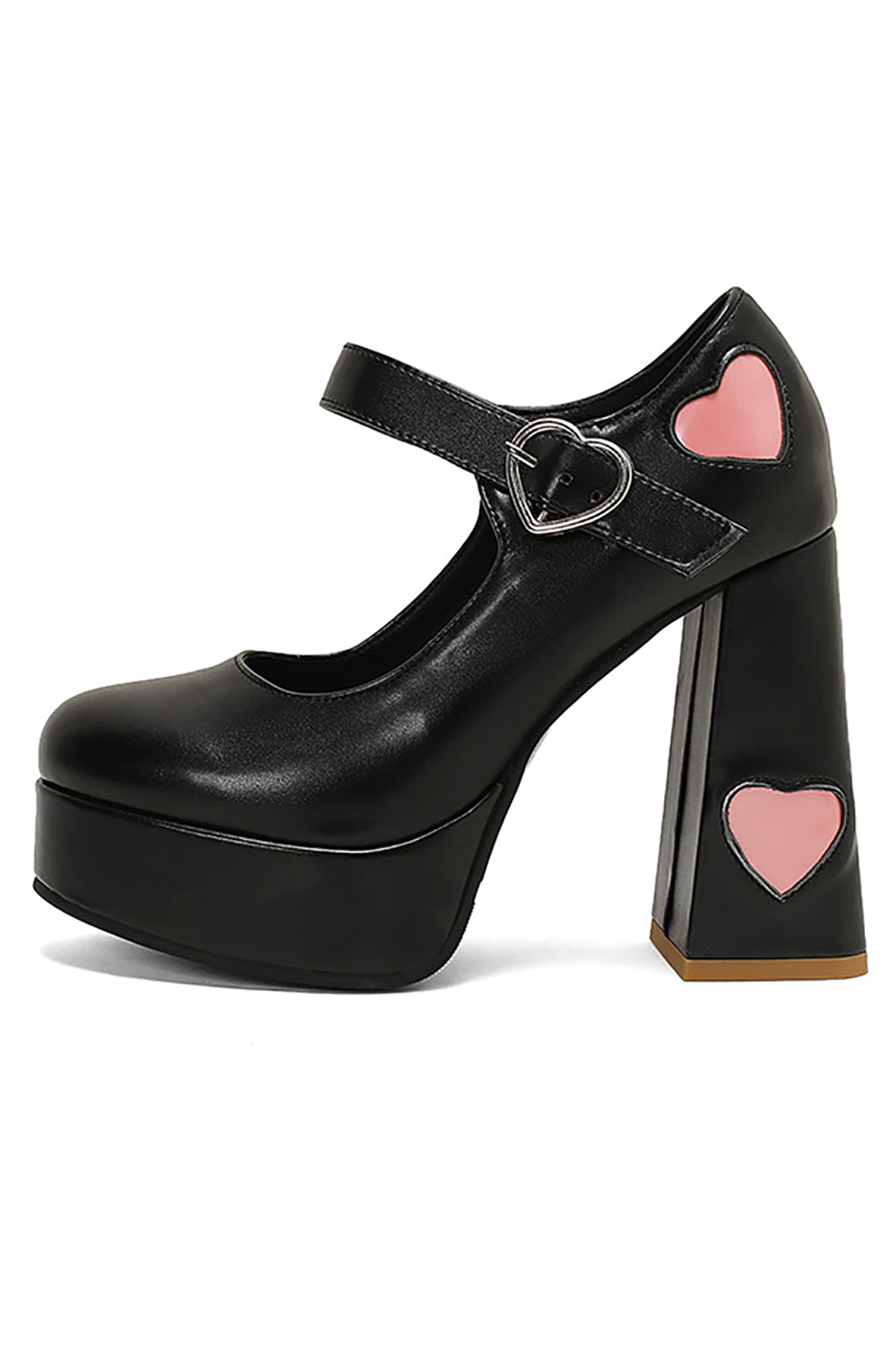 Svart PU Läder Platform Block Heel Mary Jean Skor