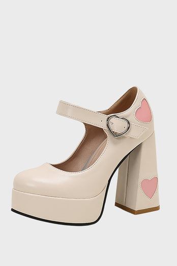 Svart PU Läder Platform Block Heel Mary Jean Skor