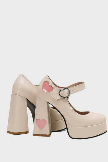 Svart PU Läder Platform Block Heel Mary Jean Skor