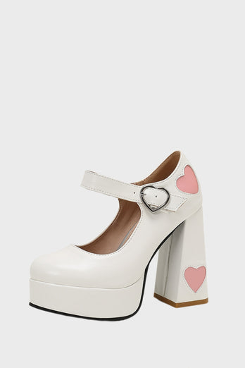 Svart PU Läder Platform Block Heel Mary Jean Skor