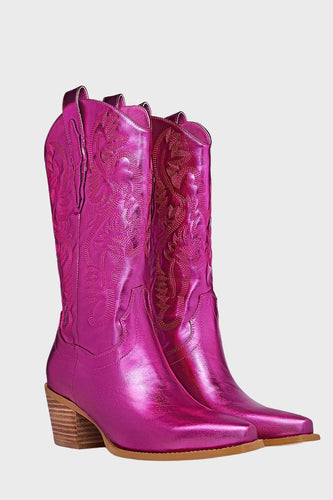 Fuchsia Broderade Mid Calf Cowgirl Stövlar