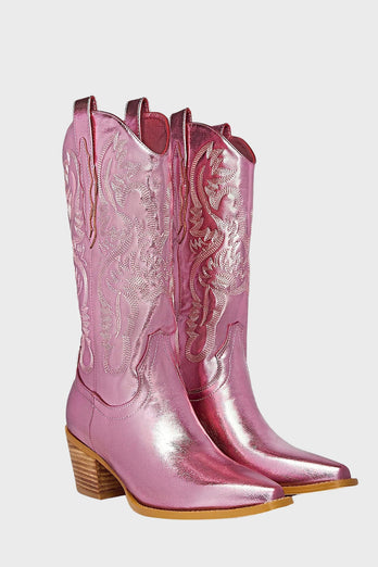 Fuchsia Broderade Mid Calf Cowgirl Stövlar