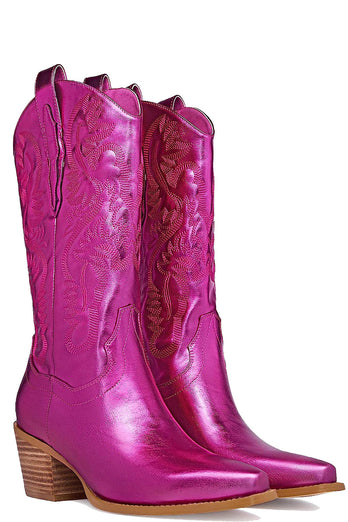 Fuchsia Broderade Mid Calf Cowgirl Stövlar