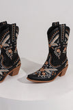 Svart Broderad Chuncky Heel Cowgirl Ankelstövlar