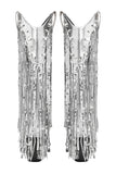 Kvinnors Blå Fringe Metallic Spetsig Tå Chunky Heel Mid Calf Stövlar