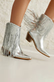 Kvinnors Blå Fringe Metallic Spetsig Tå Mode Stövlar