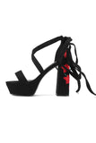 Kvinnors Svart Broderi Remmar Chunky Heel Öppna Toe Sandaler Skor