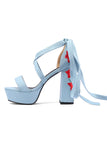 Kvinnors Svart Broderi Remmar Chunky Heel Öppna Toe Sandaler Skor