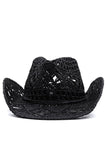 Aprikos Stickning Western Cowboy Hatt Stråhatt Ihålig Solhatt