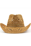 Aprikos Stickning Western Cowboy Hatt Stråhatt Ihålig Solhatt
