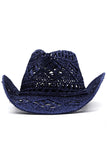 Aprikos Stickning Western Cowboy Hatt Stråhatt Ihålig Solhatt