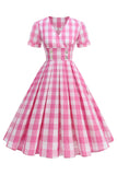 Svart V-ringad Pläd Vintage 1950-talet Klänning