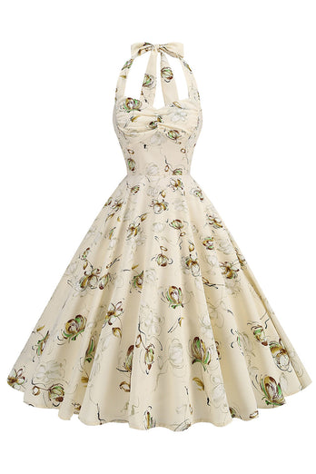 Svart Rutnät Rutig Halter Kort Vintage 1950-talet Klänning