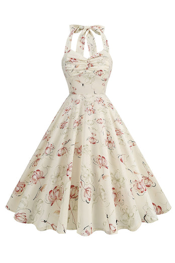 Svart Rutnät Rutig Halter Kort Vintage 1950-talet Klänning