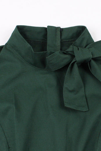 Mörkgrön Stand Collar Vintage 1950-tal Klänning