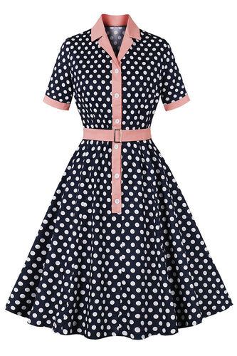 Svart Rosa Polka Dot Pinup 1950-talet Klänning