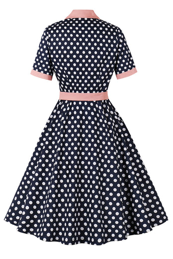 Svart Rosa Polka Dot Pinup 1950-talet Klänning