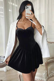 Svart A Line Spaghetti Straps Kort Cocktail Klänning