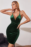 Mörkgrön A Line Bodycon Spaghetti Straps Kort Cocktailklänning