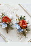 Aprikos Prom Handled Corsage och mäns Boutonniere för bröllop