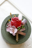 Aprikos Prom Handled Corsage och mäns Boutonniere för bröllop