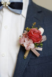 Aprikos Prom Handled Corsage och mäns Boutonniere för bröllop