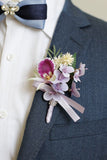Vinröd bal handledskorsage och mäns Boutonniere med pärlor