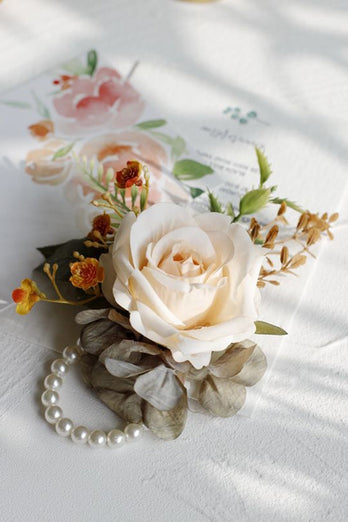 Elegant rouge Prom Wrist Corsage och mäns Boutonniere för bröllopsfest