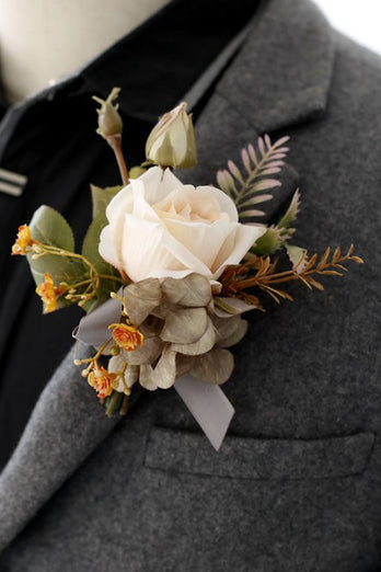 Elegant rouge Prom Wrist Corsage och mäns Boutonniere för bröllopsfest