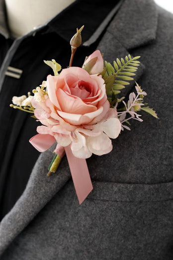 Elegant rouge Prom Wrist Corsage och mäns Boutonniere för bröllopsfest