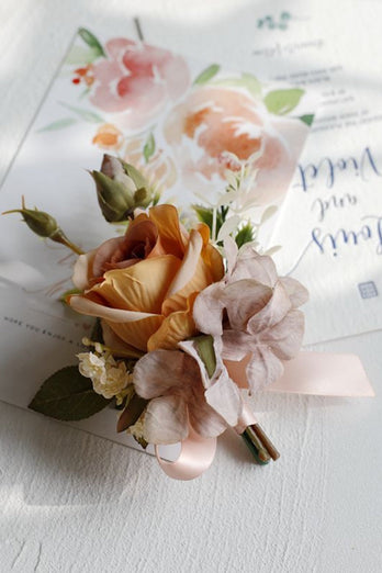 Elegant rouge Prom Wrist Corsage och mäns Boutonniere för bröllopsfest