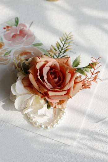 Elegant rouge Prom Wrist Corsage och mäns Boutonniere för bröllopsfest