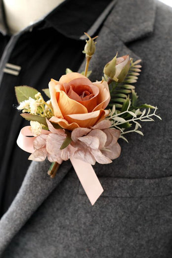 Elegant rouge Prom Wrist Corsage och mäns Boutonniere för bröllopsfest