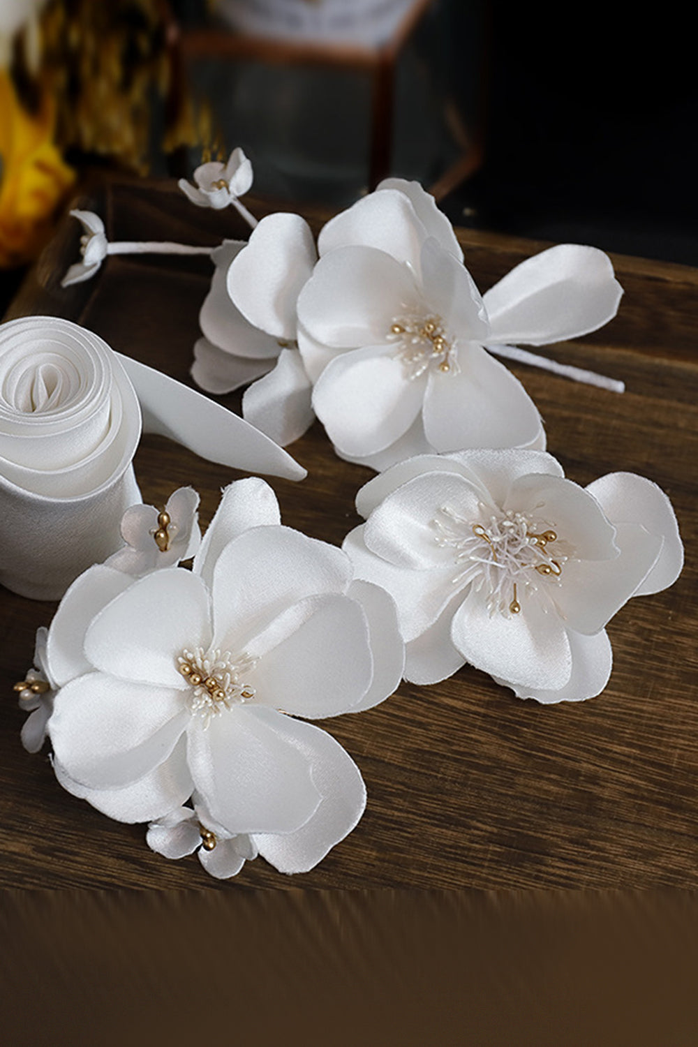 Vit Elegant Tyg Blomma Hår Klämmor