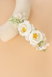 vit handled corsage blommig handgjord armband grönska hår kam blommig brud huvudstycke