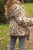Leopardmönstrad Maxi Shearling Kappa med Bälte