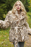 Leopardmönstrad Maxi Shearling Kappa med Bälte